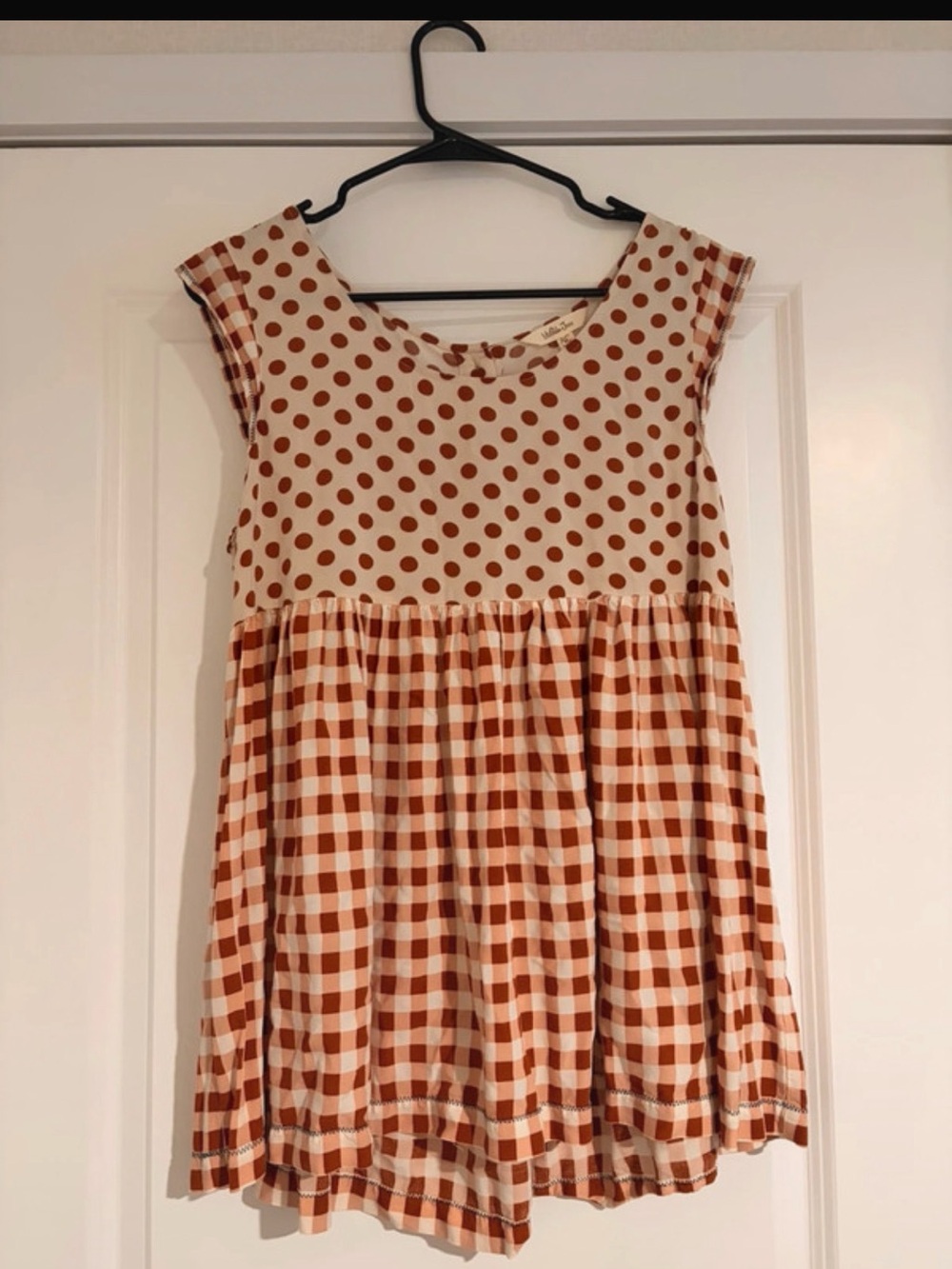 Polka Dot & Gingham Combo Tank Top in Brown Cream
